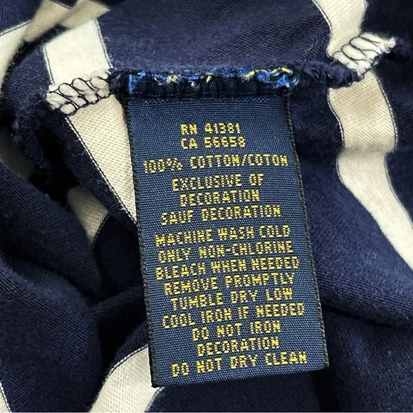 Polo Ralph Lauren Navy Blue White Striped T Shirt Children’s 100% Cotton Size M - Picture 6 of 7